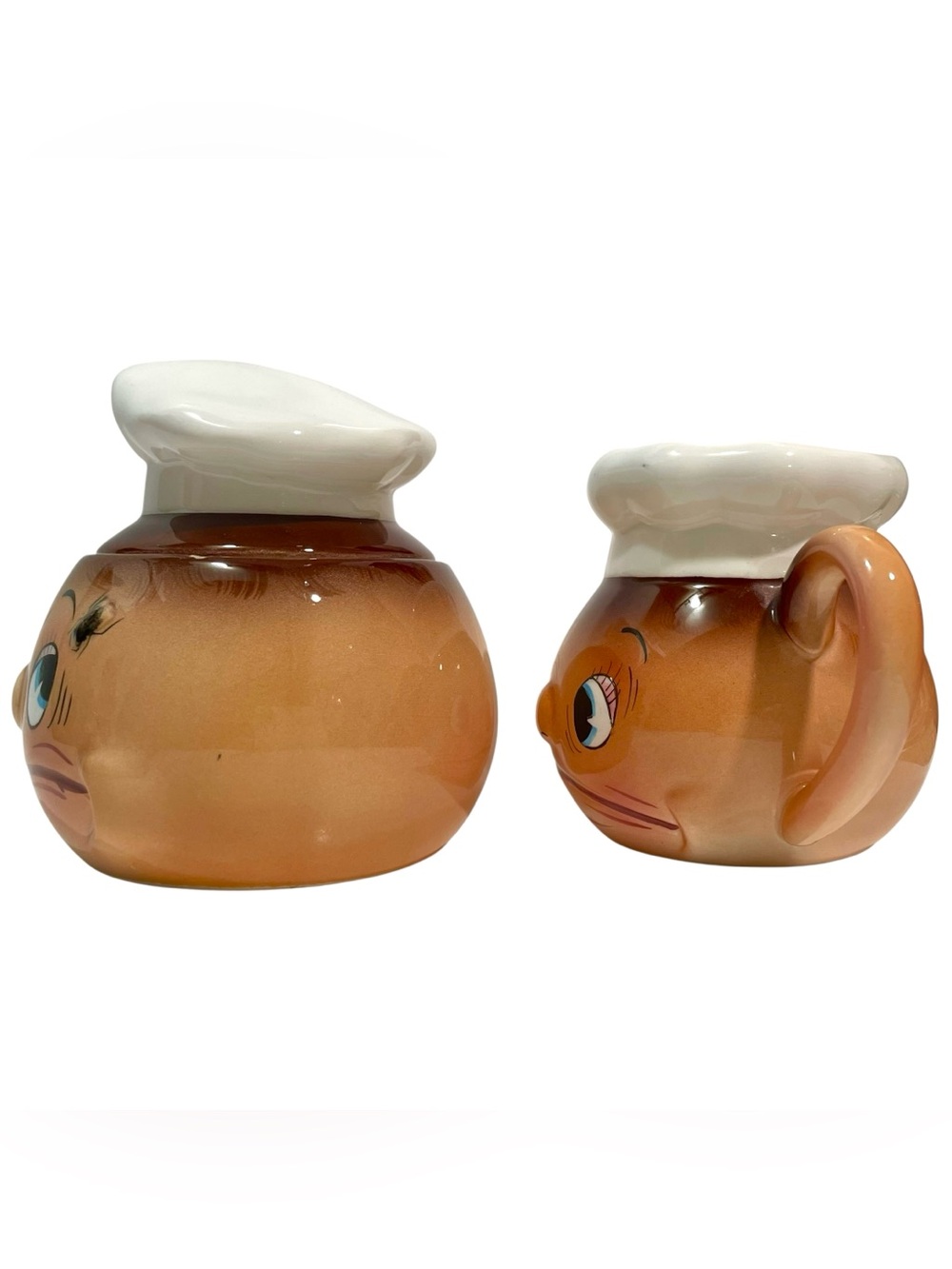 Vintage 1950s Ucagco Chef Creamer and Sugar Set "Oh My, A Fly..." Series Kitschy - Picture 4 of 9